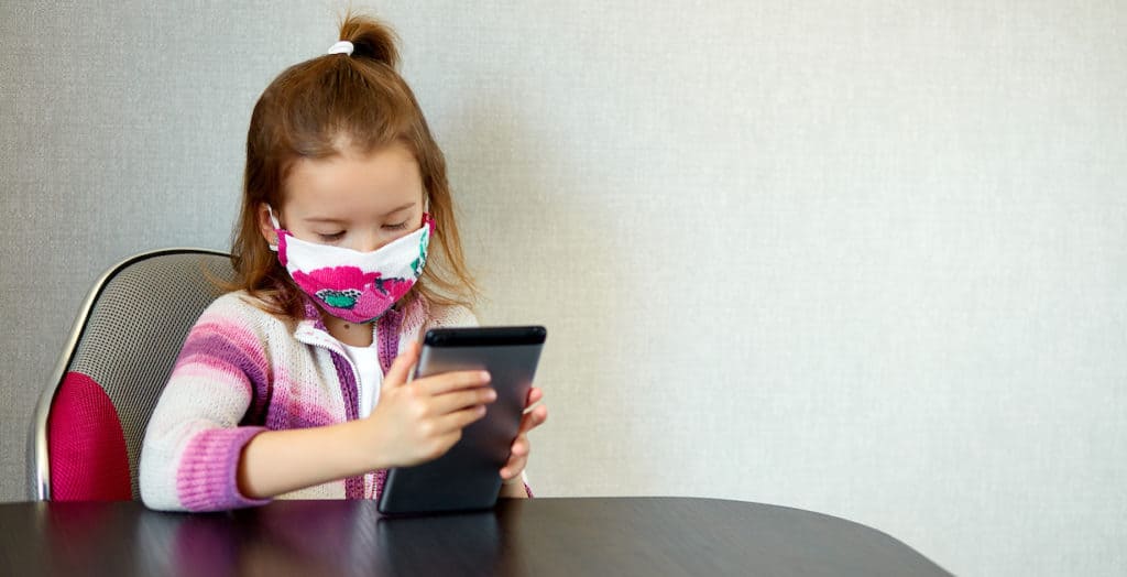 Girl wearing PPE mask