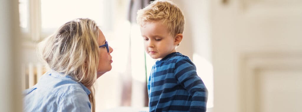 Mother talking with son