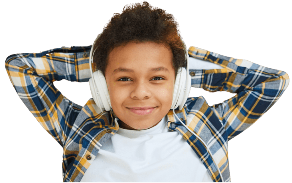 Boy wearing headphones