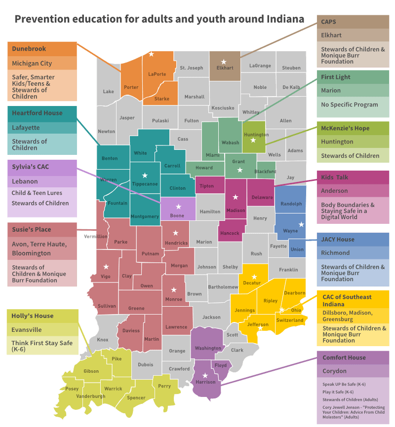 Indiana prevention education map by county