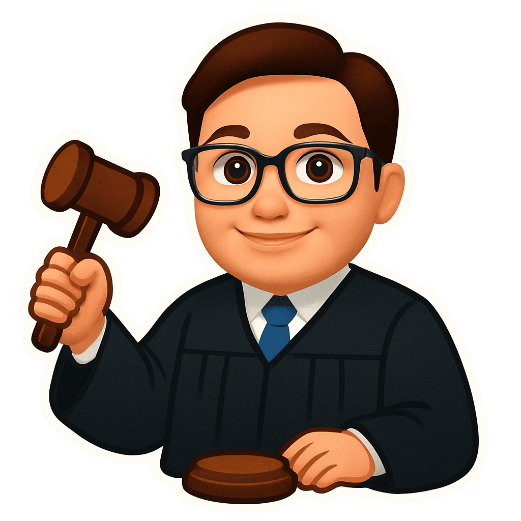 A sticker of a judge holding a gavel
