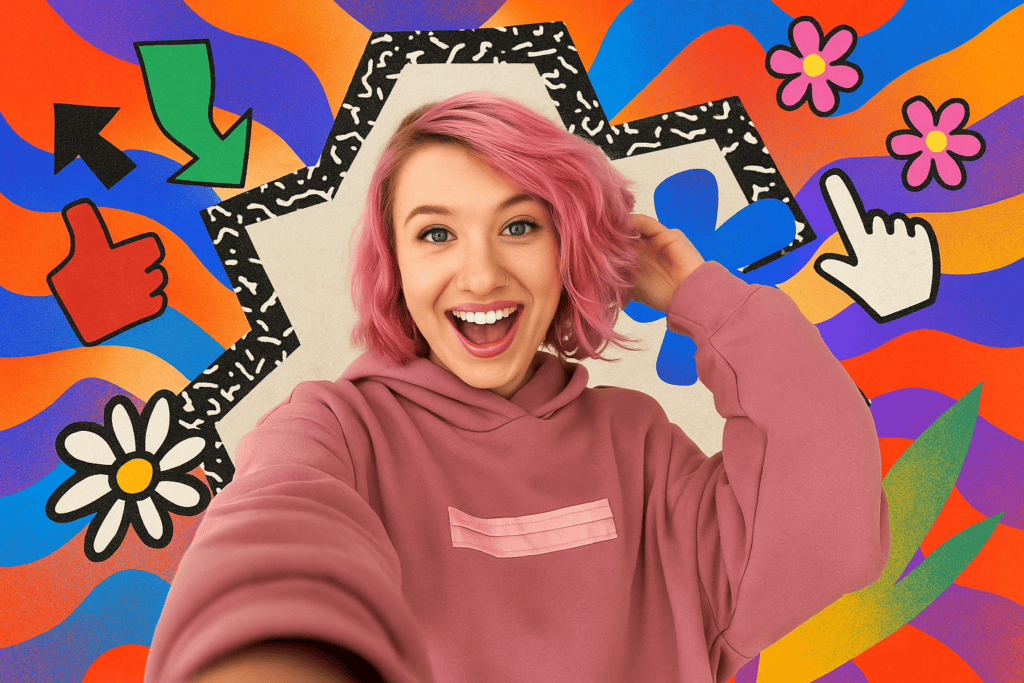 A young girl with pink hair in a pink hoodie
